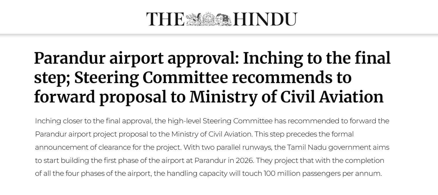 Chennai’s Greenfield Airport boosting land investment in Parandur